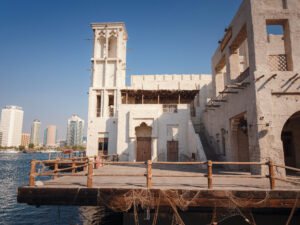 20 March 2023, Dubai, UAE: Al Seef old town village in Dubai, Al Seef Khor is 1.8 km waterfront promenade along bank of Dubai Creek in Al Fahidi neighborhood